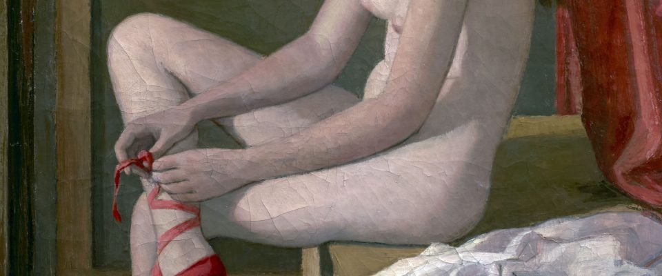 Juan Mirasierras Cicujano (Madrid 1921 - Madrid 2010) Desnudo de las zapatillas rojas (Primer premio de 1954, sección óleos) Óleo sobre lienzo, 100x85 cm.