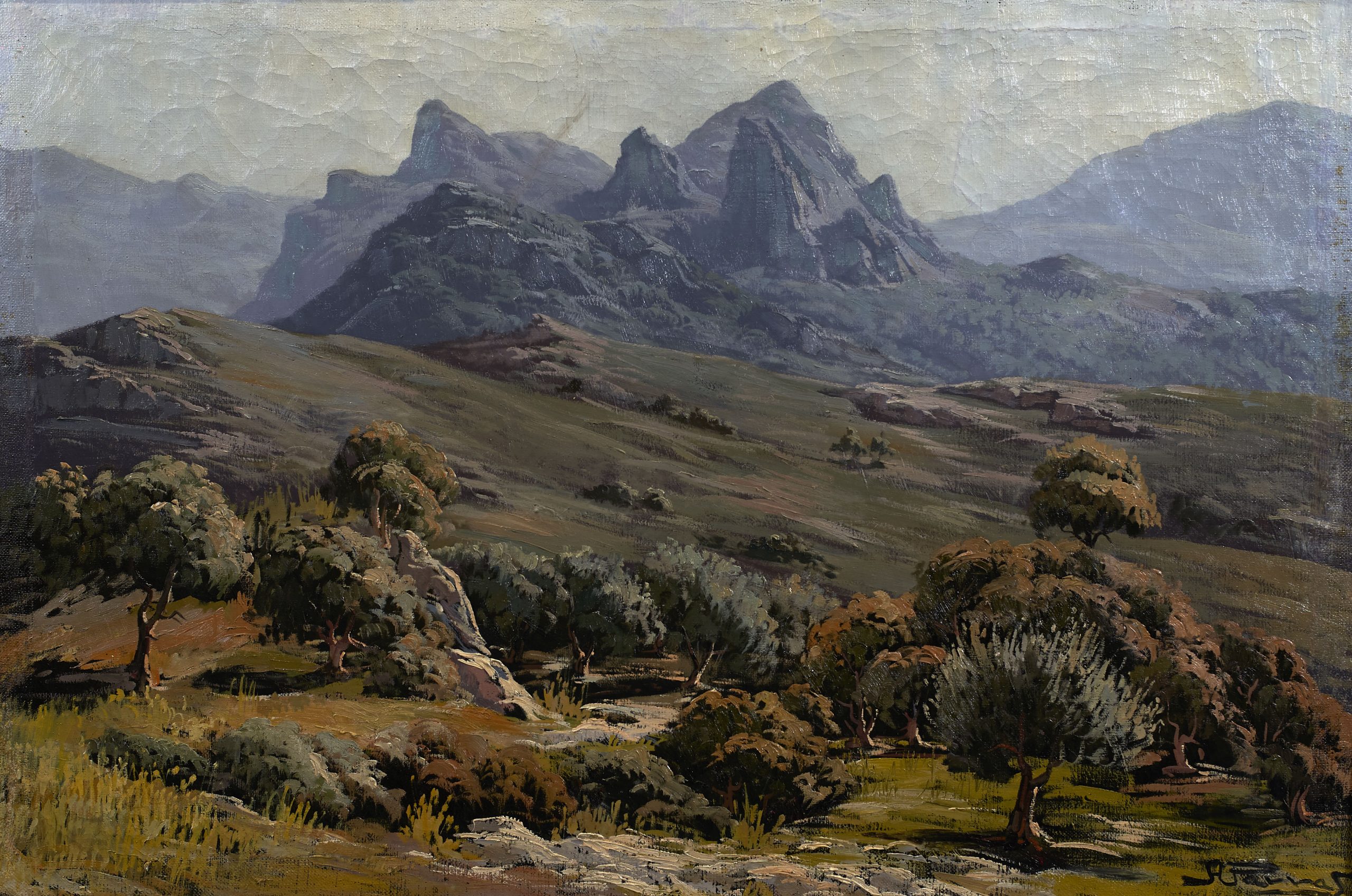 Alfonso Parras Vílchez (Torredelcampo, Jaén, 1934 - 2013) Paisaje de Málaga (Premio especial “Mariano de la Paz” de 1968) Óleo sobre lienzo, 89x135 cm.